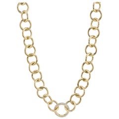 Handcrafted Yellow Gold Club Necklace with 0.83 Carat Old European Cut Diamonds