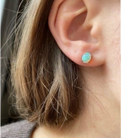 Handcrafted 18 Karat Yellow Gold Opal Modern Design Stud Surrealist Earrings