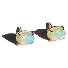 Handcrafted 18 Karat Yellow Gold Opal Modern Design Stud Surrealist Earrings