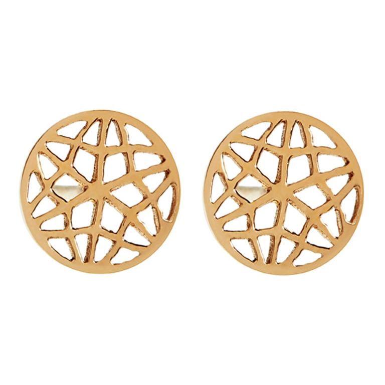 Handcrafted 18 Karat Yellow Gold Stud Earrings For Sale