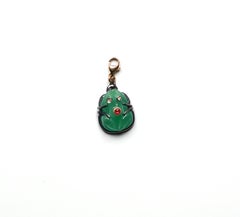 Handcrafted 18 Karats Gold Jade Ruby Diamonds Silver Bezel Frog Charme Pendant