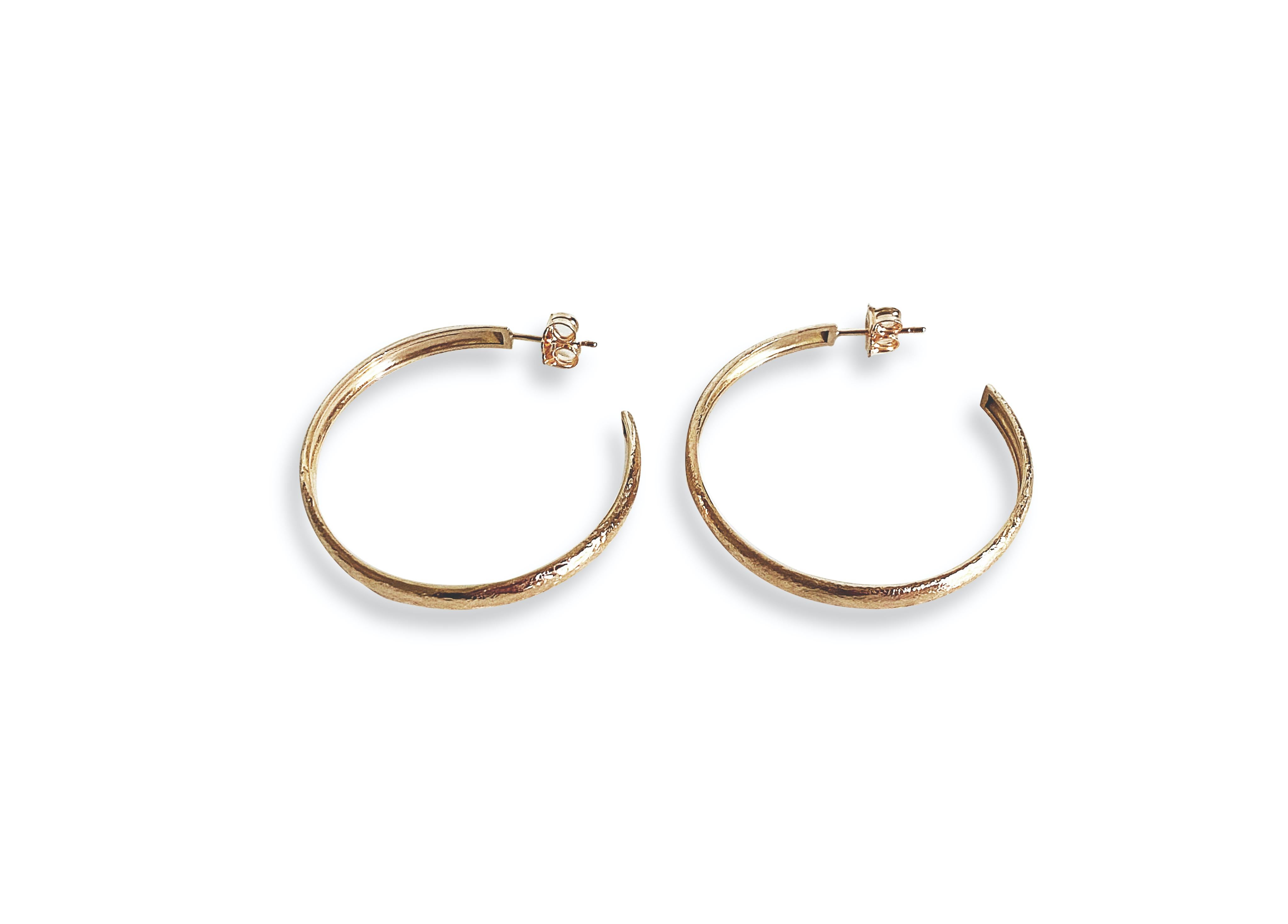 Handcrafted 18 Karats Rose Gold Scratched Satin Design Hoops Earrings For Sale 1