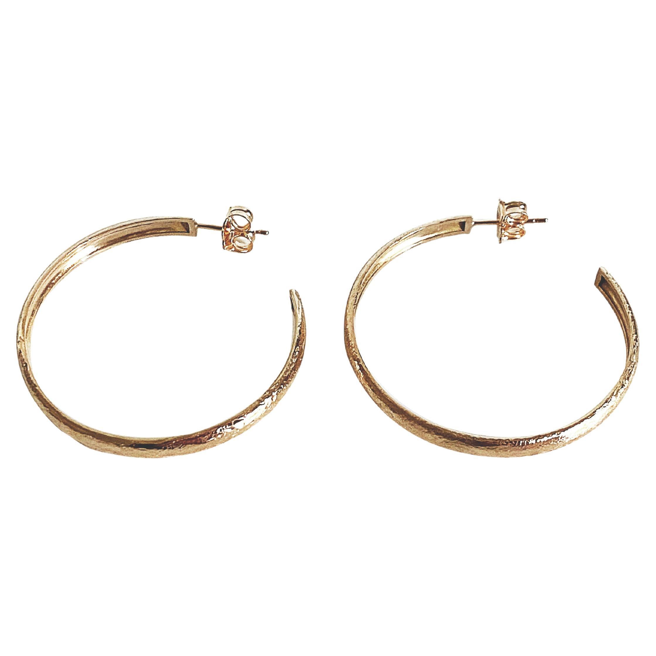 Handcrafted 18 Karats Rose Gold Scratched Satin Design Hoops Earrings For Sale