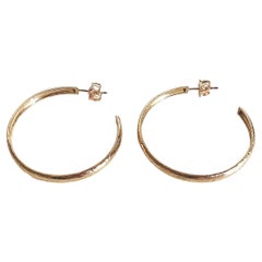 Handcrafted 18 Karats Rose Gold Scratched Satin Design Hoops Earrings