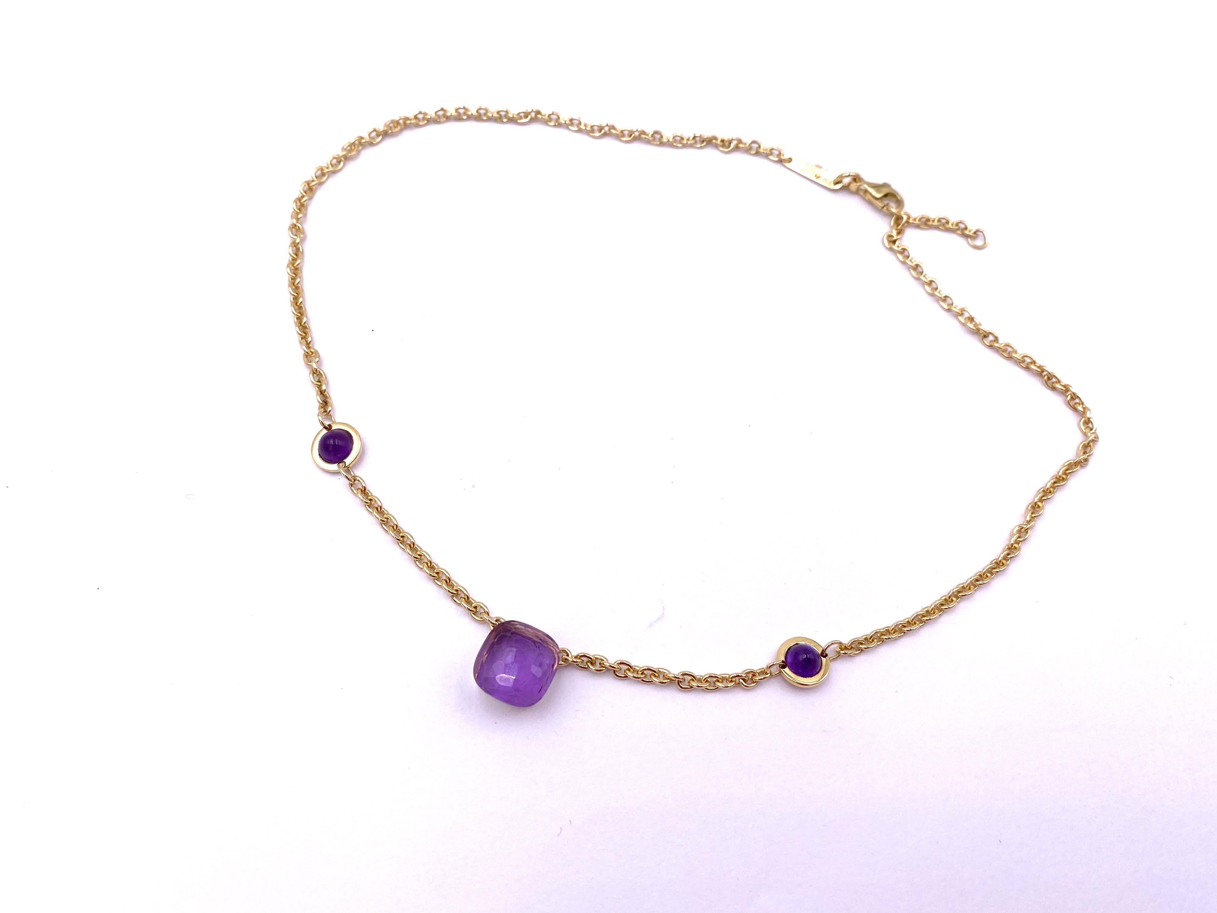 Handcrafted 18 Karats Yellow Gold Cabochon Amethyst Design Chain Necklace For Sale 5