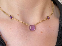 Handcrafted 18 Karats Yellow Gold Cabochon Amethyst Design Chain Necklace