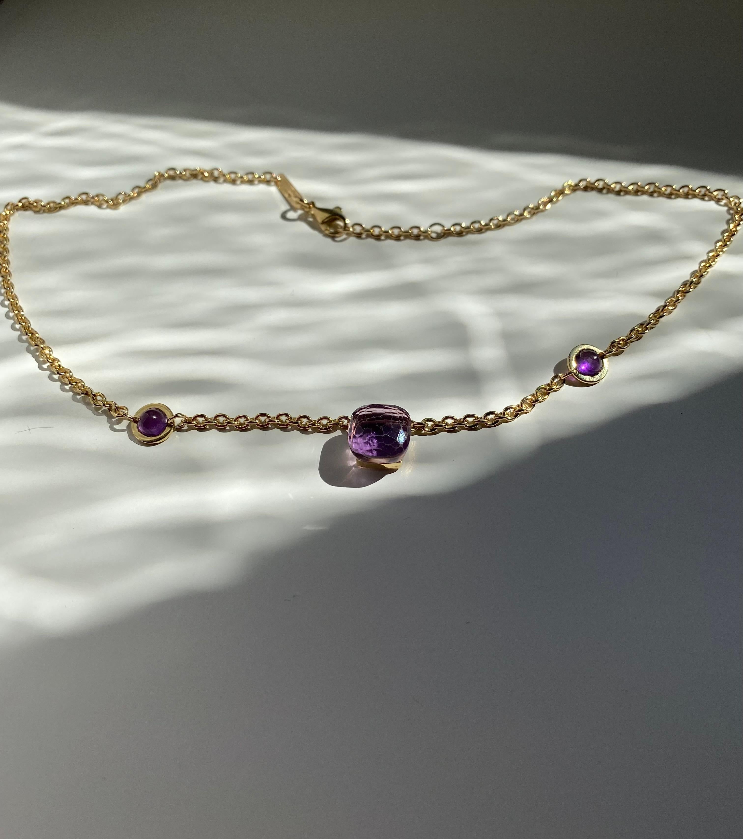 Handcrafted 18 Karats Yellow Gold Cabochon Amethyst Design Chain Necklace For Sale 1