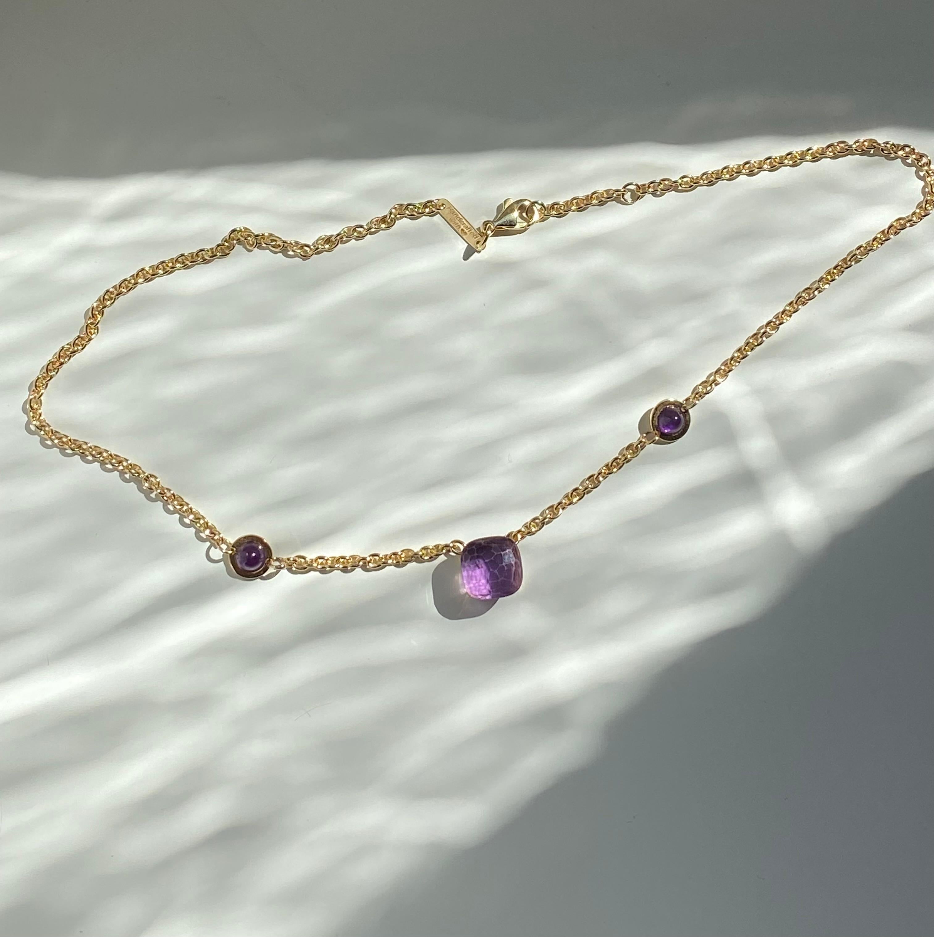 Handcrafted 18 Karats Yellow Gold Cabochon Amethyst Design Chain Necklace For Sale 3