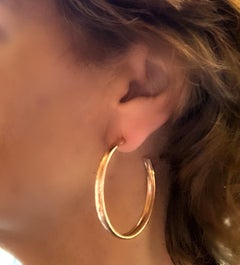 Handcrafted Hammered 18K Yellow Gold Scratched Satin Design Hoops Earrings