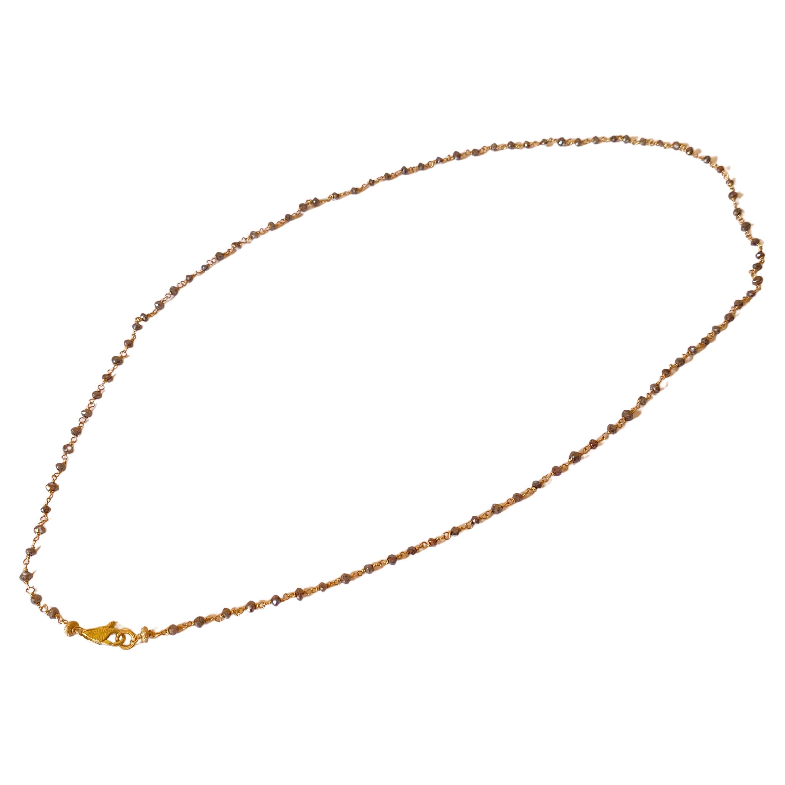 Collar unisex de oro amarillo de 18k de 18,4 quilates de diamantes marrones hecho a mano en venta 2