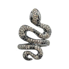 Handcrafted 18k Gold 1.90c Brown & Schwarzer Diamant Schlange Cocktail Ring