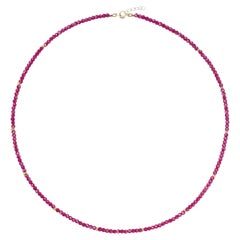Collar artesanal de oro de 18 quilates con cuentas de rubí, longitud ajustable de 16"
