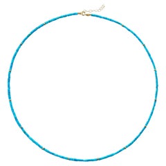 Handcrafted 18K Gold and Turquoise Tube Beaded Necklace, 16" Length