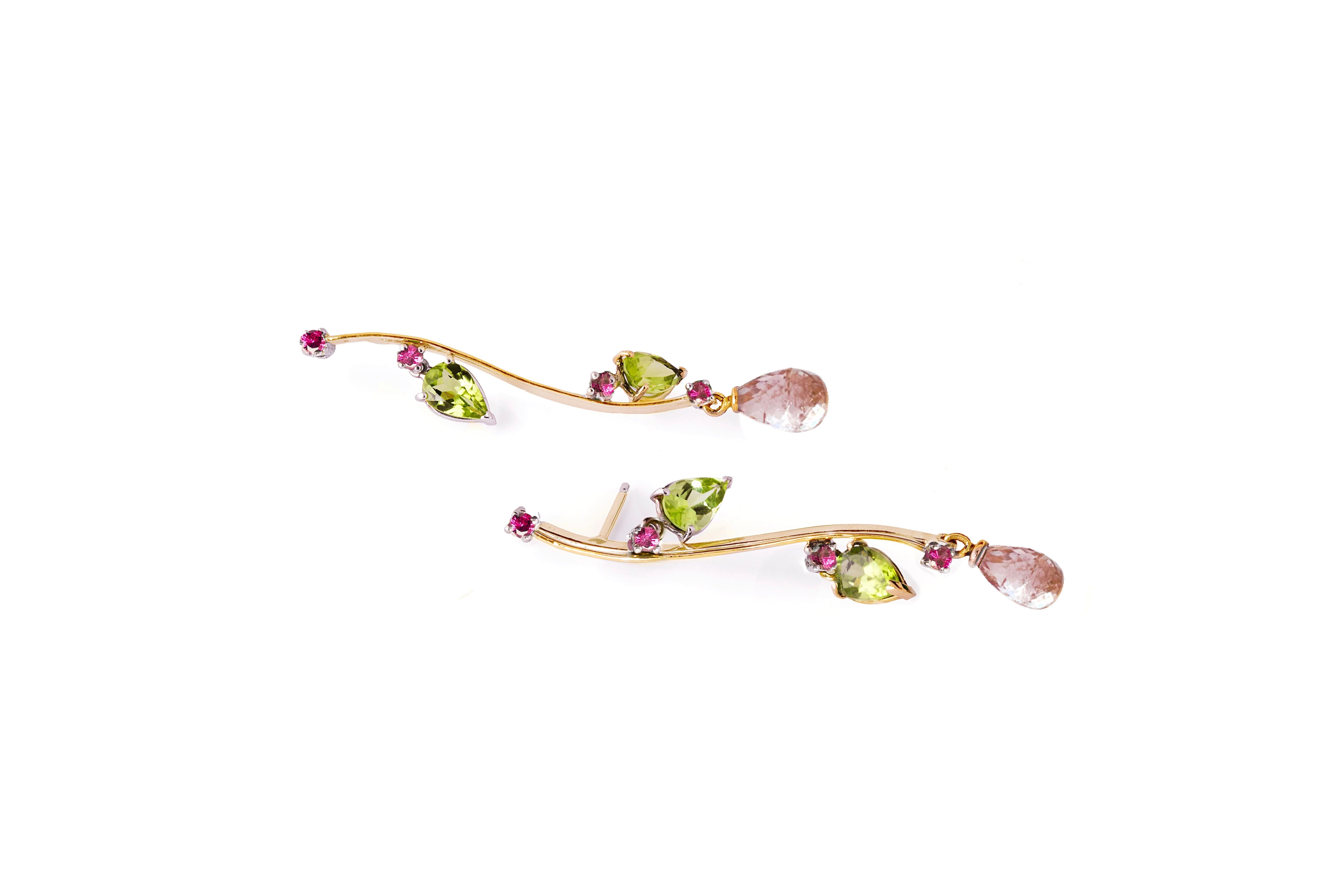 Pear Cut Rossella Ugolini 18K Yellow Gold Earrings Tourmaline Peridot Dangle Earrings For Sale