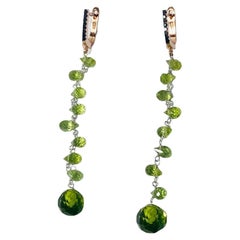 Handcrafted 18k Gold Earrings Black Diamonds and Peridot Drops Italian Made