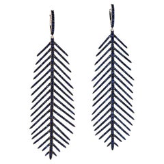 Handcrafted 18K Gold Midnight Blue Sapphire Fern Leaf Earrings