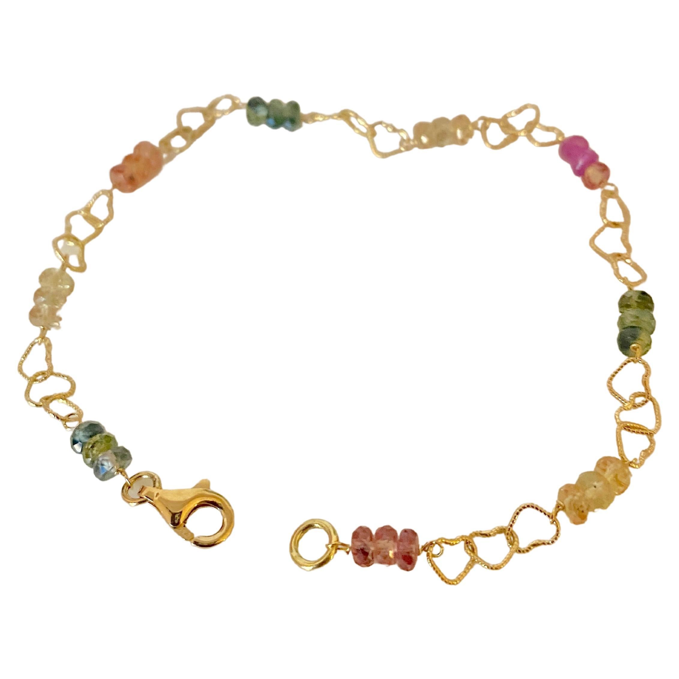 Artisan Handcrafted 18K Gold Multicolor Sapphire Chain Bracelet Handcrafted in Italy For Sale