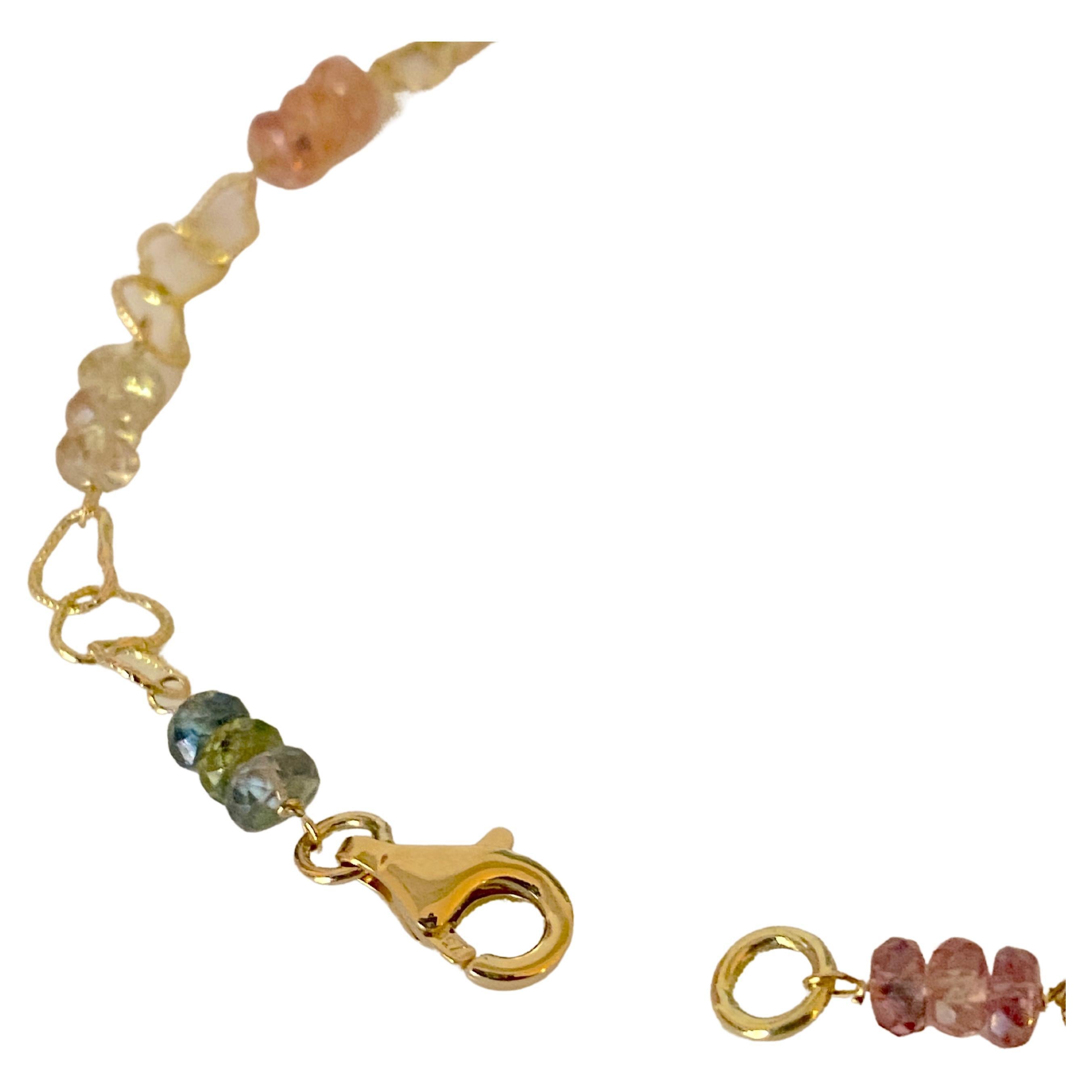 Bead Handcrafted 18K Gold Multicolor Sapphire Chain Bracelet Handcrafted in Italy For Sale