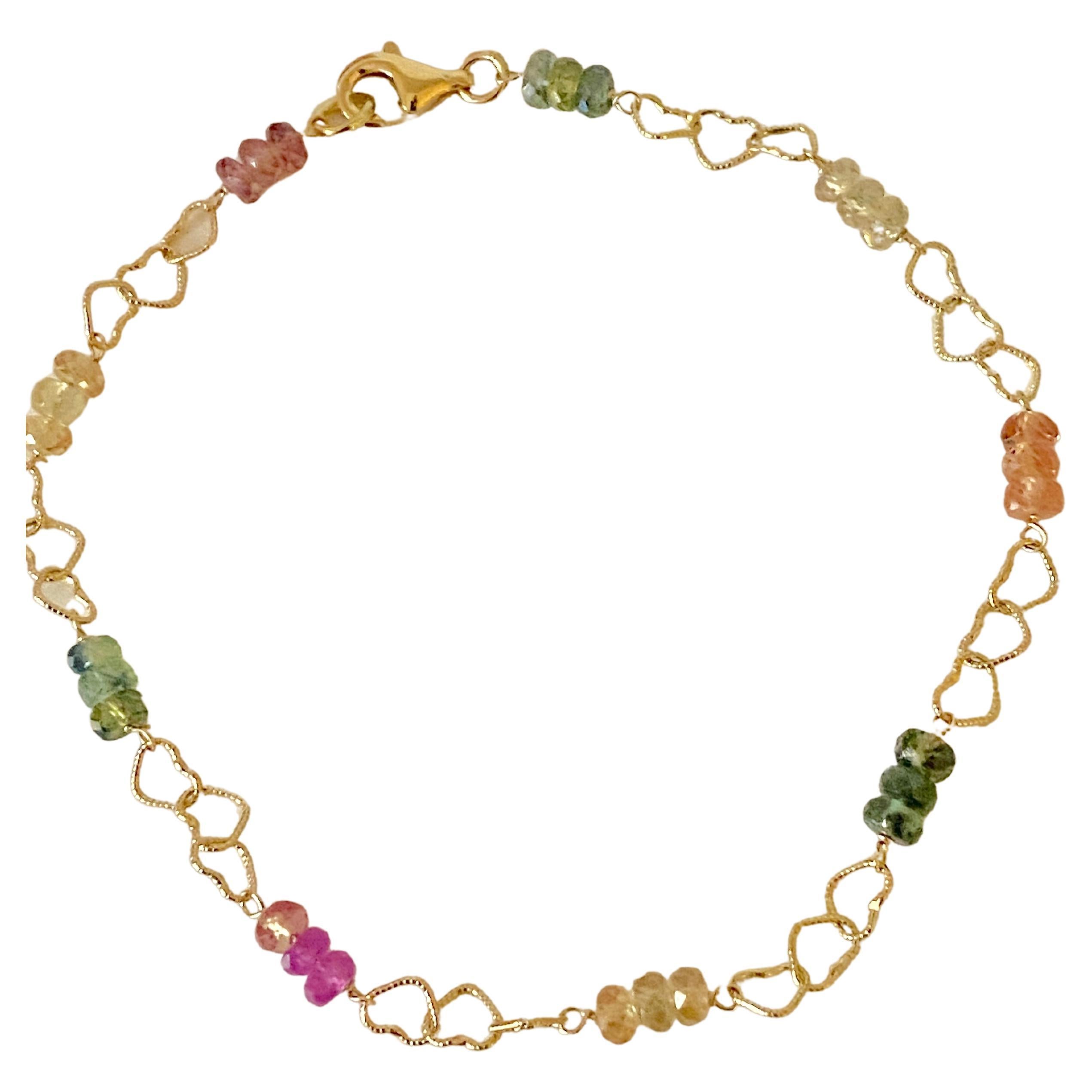 Handcrafted 18K Gold Multicolor Sapphire Chain Bracelet Handcrafted in Italy In New Condition For Sale In Rome, IT