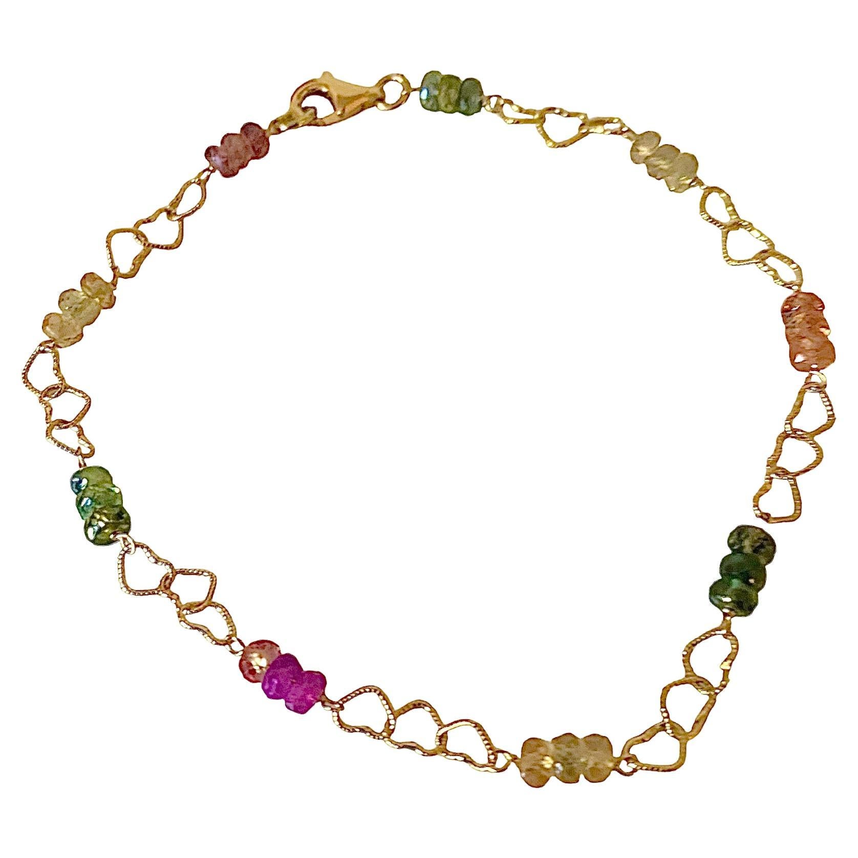Handcrafted 18K Gold Multicolor Sapphire Chain Bracelet Handcrafted in Italy For Sale 2