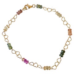 Handcrafted 18K Gold Multicolor Sapphire Chain Bracelet Handcrafted in Italy