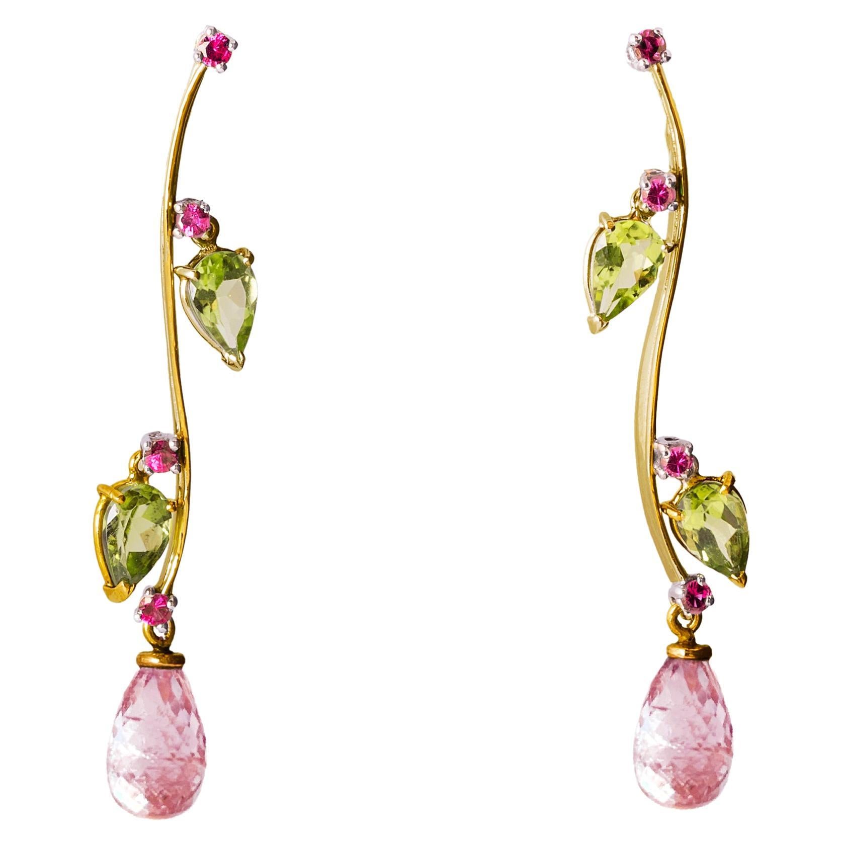 Rossella Ugolini 18K Yellow Gold Earrings Tourmaline Peridot Dangle Earrings 