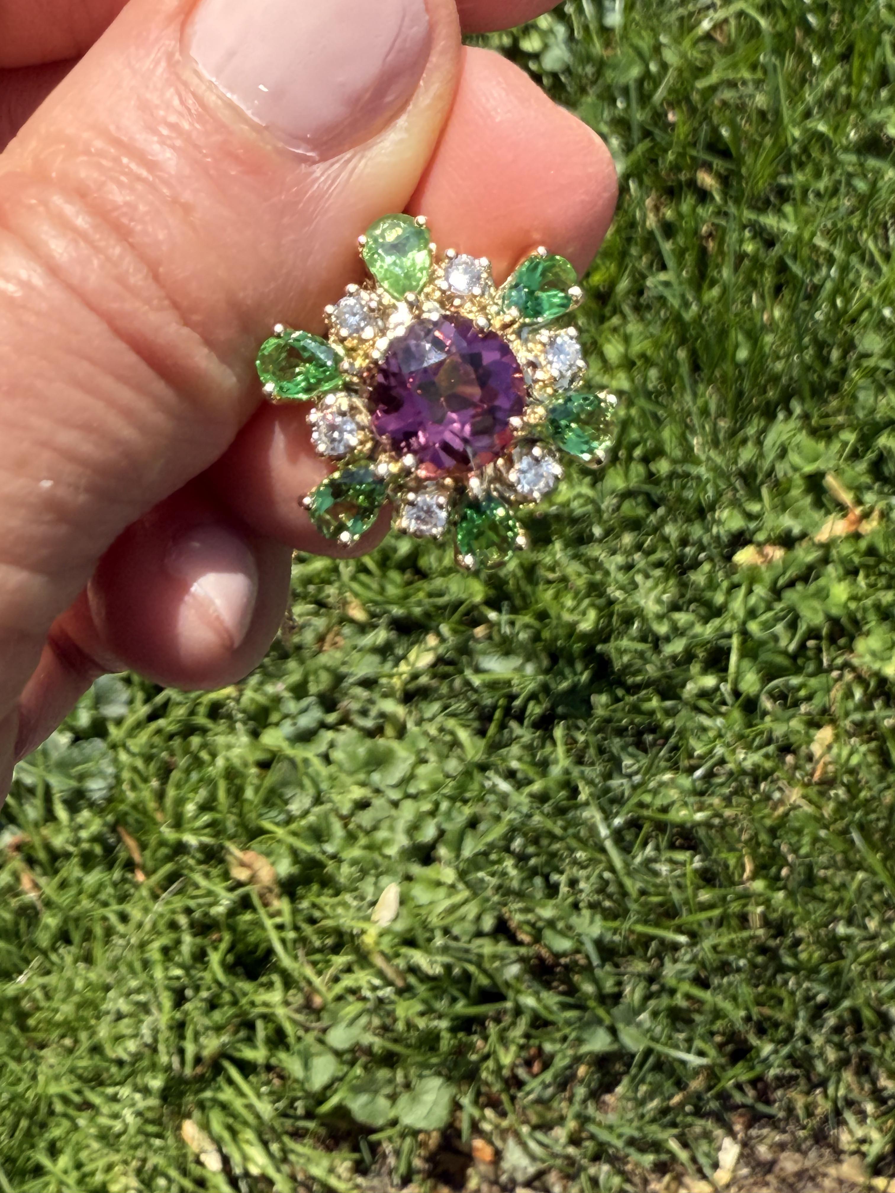 Handcrafted 18K Pendant with Tourmaline Center, Tsavorite Halo, Diamond Necklace In New Condition For Sale In Westport, CT