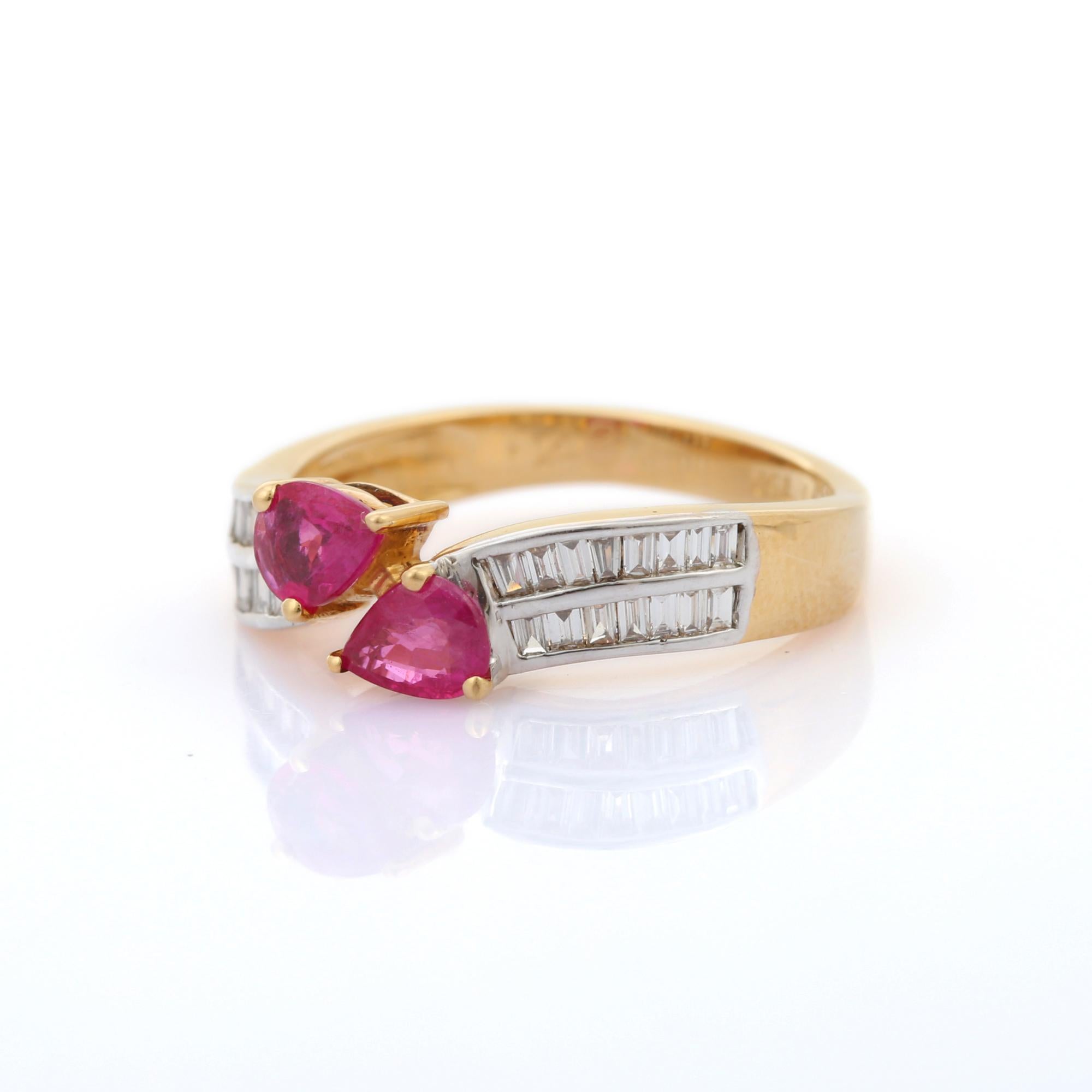 For Sale:  Handcrafted 18K Solid Yellow Gold Pear Cut Ruby and Diamond Wrap Around Ring 3