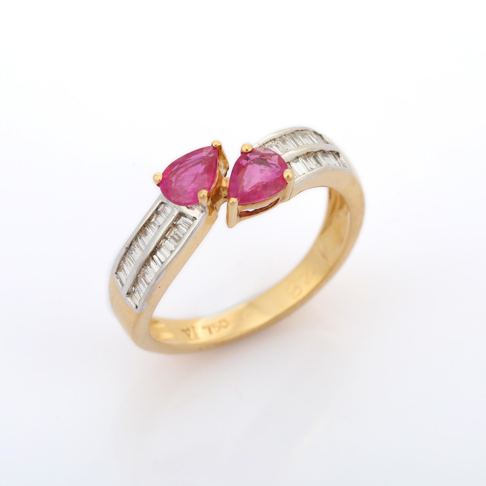 For Sale:  Handcrafted 18K Solid Yellow Gold Pear Cut Ruby and Diamond Wrap Around Ring 5