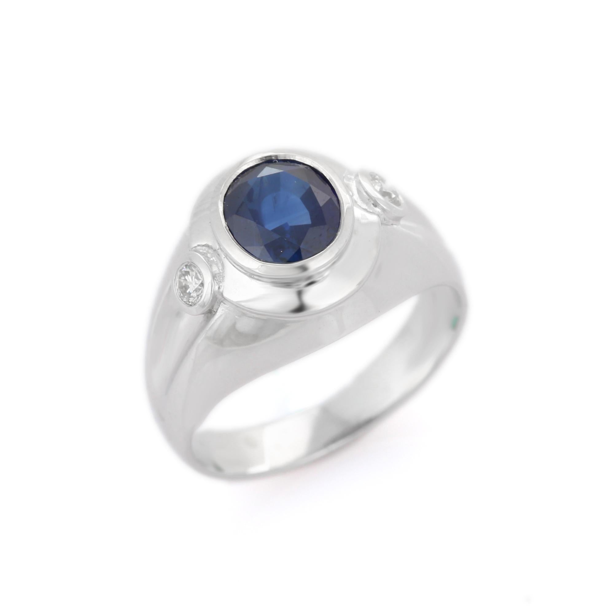 For Sale:  Blue Sapphire and Diamond Statement Wedding Ring for Men in 18k Solid White Gold 5