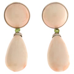 Handcrafted 18k White Gold Angel Skin Coral Drop Earrings, Italy