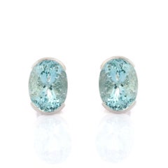 Clous d'oreilles VR Jewels en or blanc massif 18 carats avec aigue-marine bleue brillante