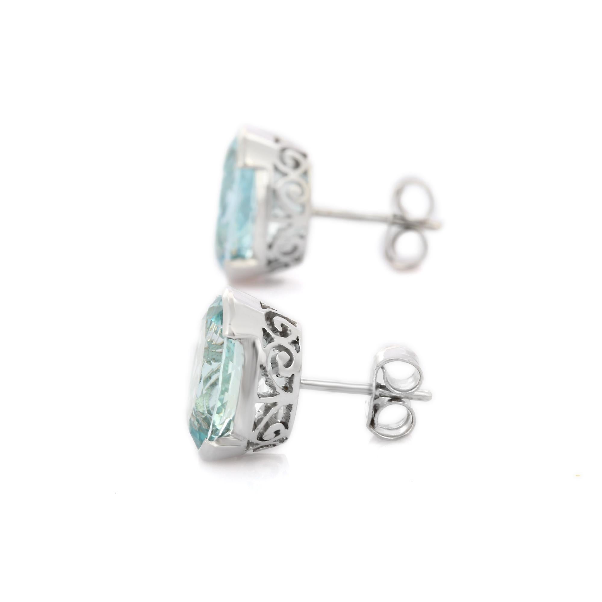 Modern VR Jewels 18K Solid White Gold Brilliant Blue Aquamarine Stud Earrings For Sale
