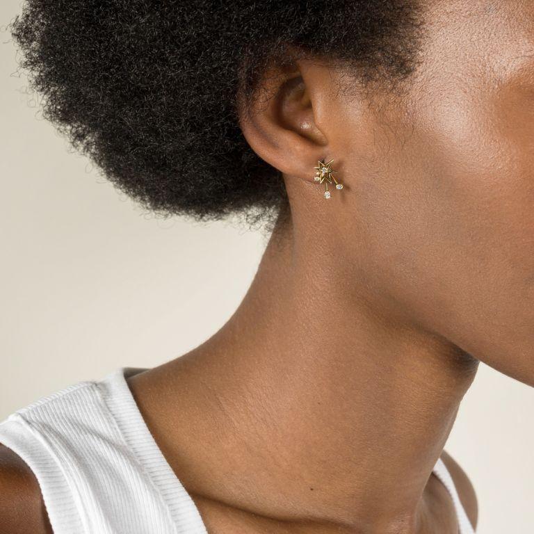 This is our modern, versatile diamond earring jackets paired with a stunning stud earring. Handcrafted in 18 Carat Yellow Gold and set with brilliant-cut diamonds, both the stud and jacket can be worn together for a bold statement or separately for