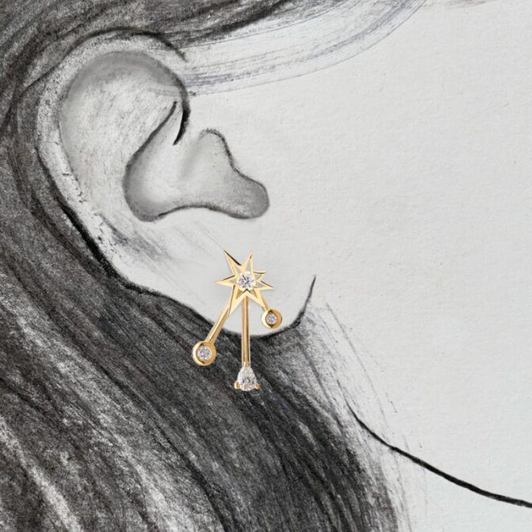Brilliant Cut Handcrafted 18K Yellow Gold Diamond Earring Jackets & Studs – Ear Style For Sale