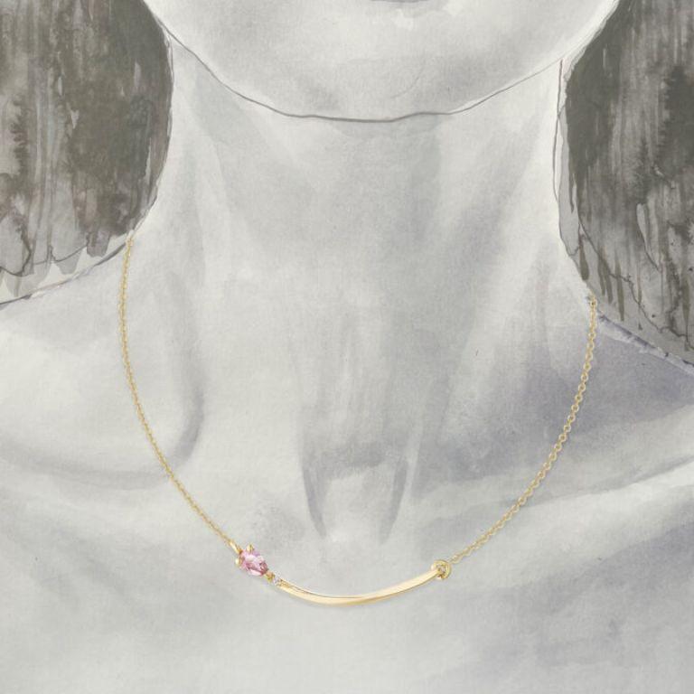 Art Deco Handcrafted 18K Yellow Gold Necklace – Pink Sapphire & Pave Diamond Pendant For Sale