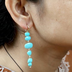 Handcrafted 18KT Gold Turquoise & Diamond Tiered Drop Earrings