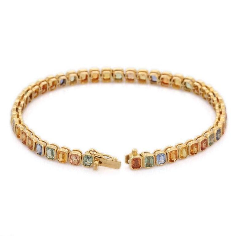 Handgefertigtes 18kt massives Gelbgold 10,85 Karat Multi-Sapphire-Tennisarmband Damen im Angebot