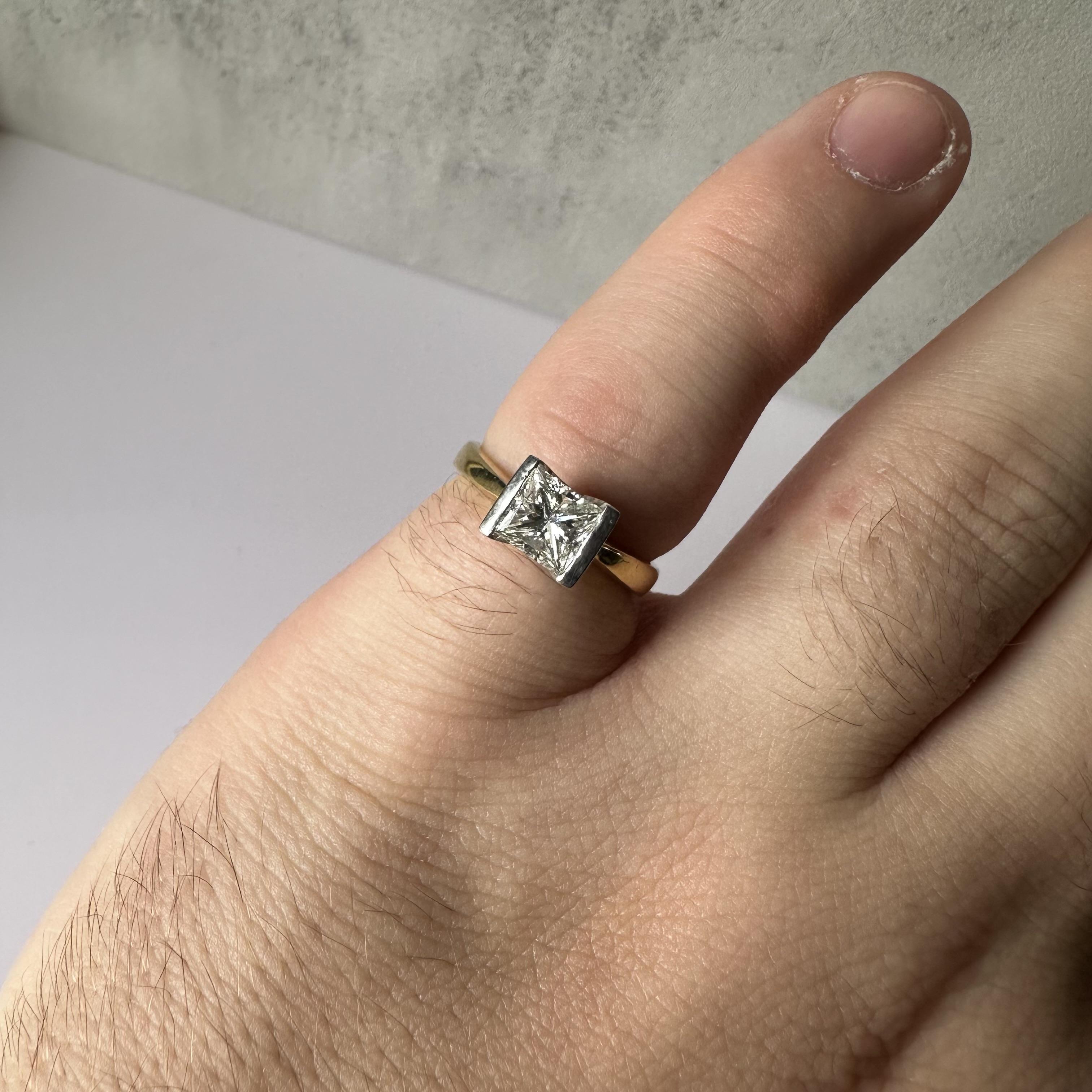 Women's Handcrafted 18kt Two Tone Princess Cut Diamond Engagement Ring, GIA Certified For Sale