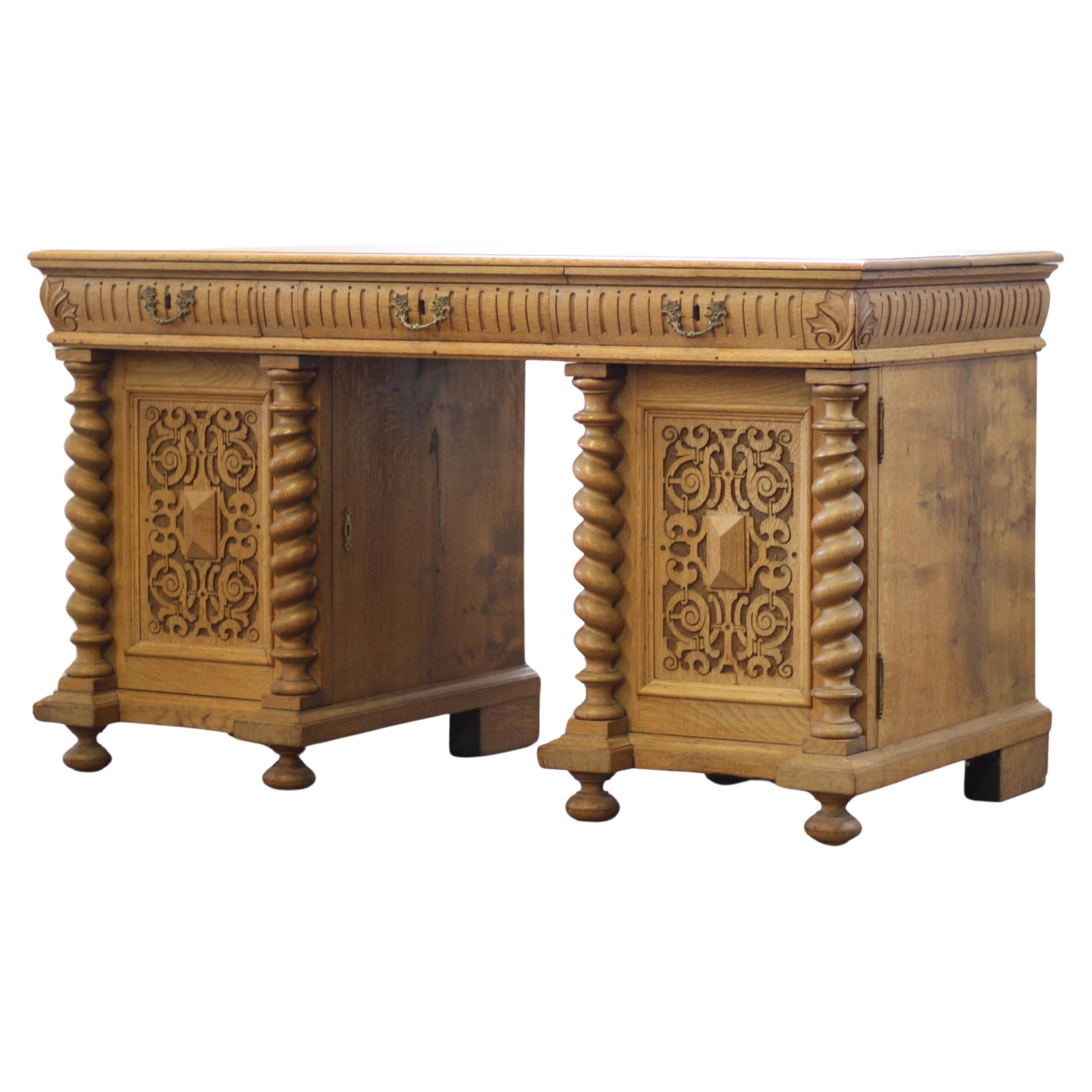 Handcrafted 1960s Danish Oak Desk, Deep Patina, Sculptural Mid-Century design