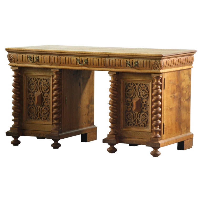 Handcrafted 1960s Danish Oak Desk, Deep Patina, Sculptural Mid-Century design