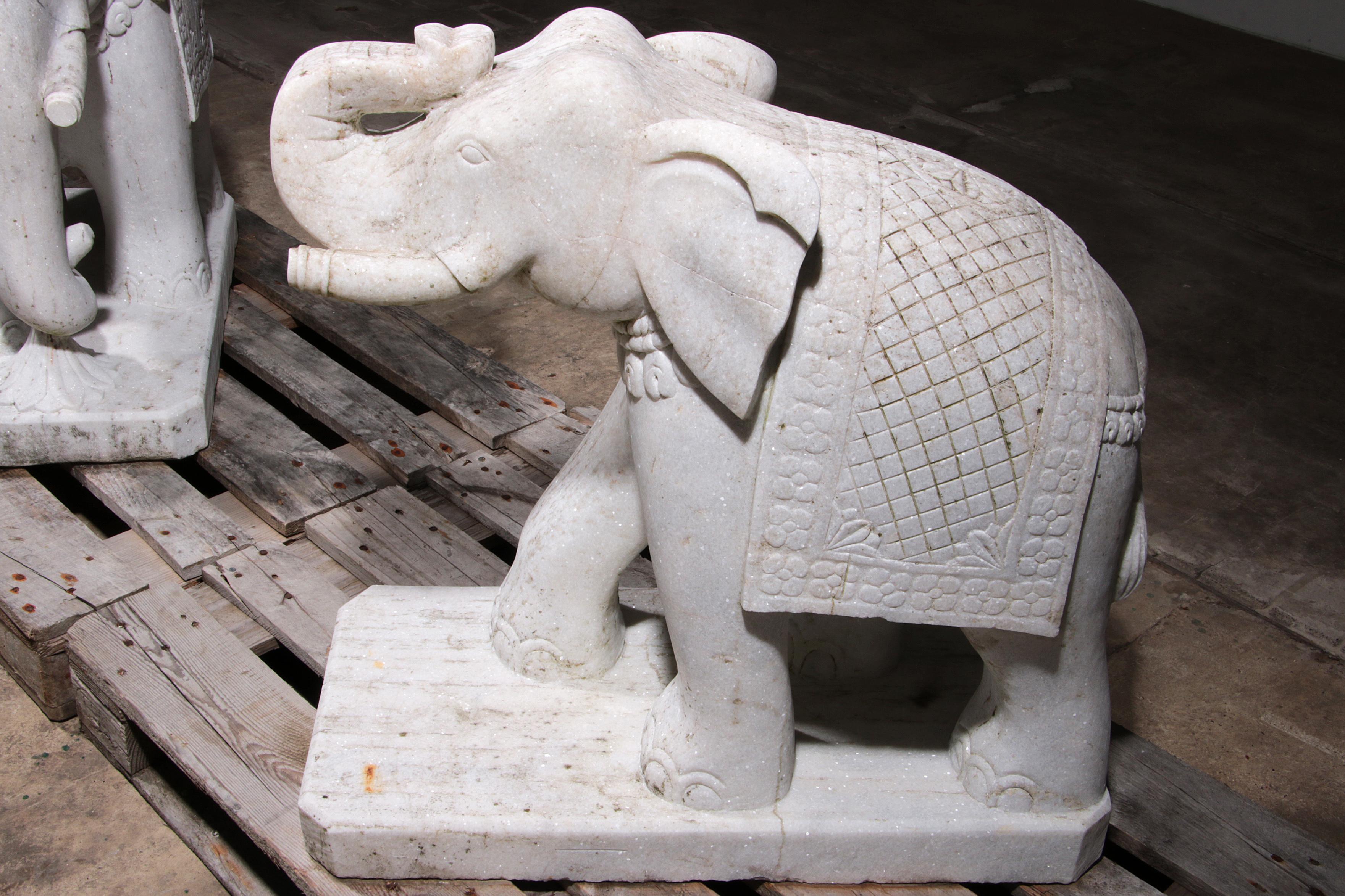 Handcrafted 2 Large Marble Elephant Statues For Sale 9