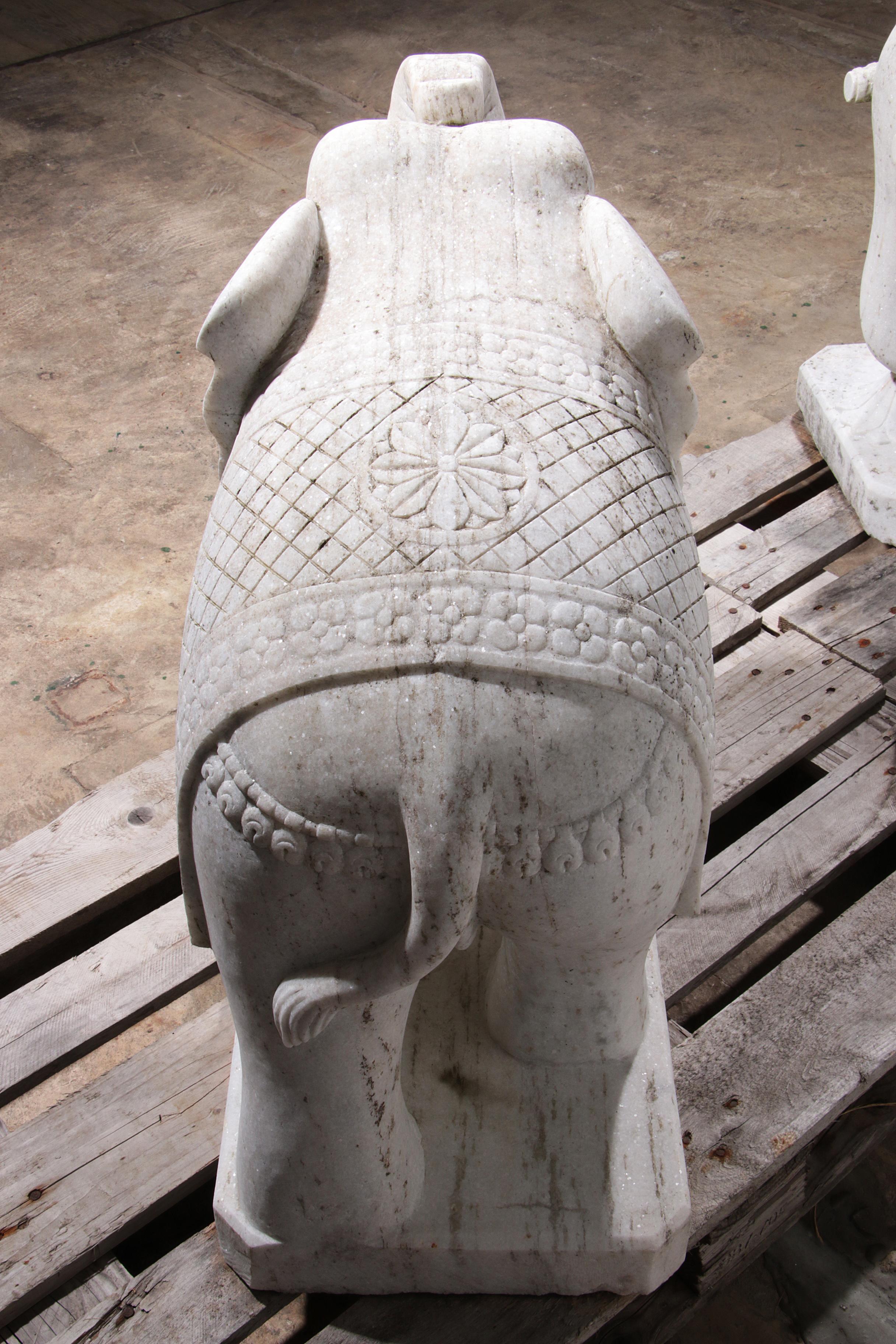 Handcrafted 2 Large Marble Elephant Statues For Sale 10