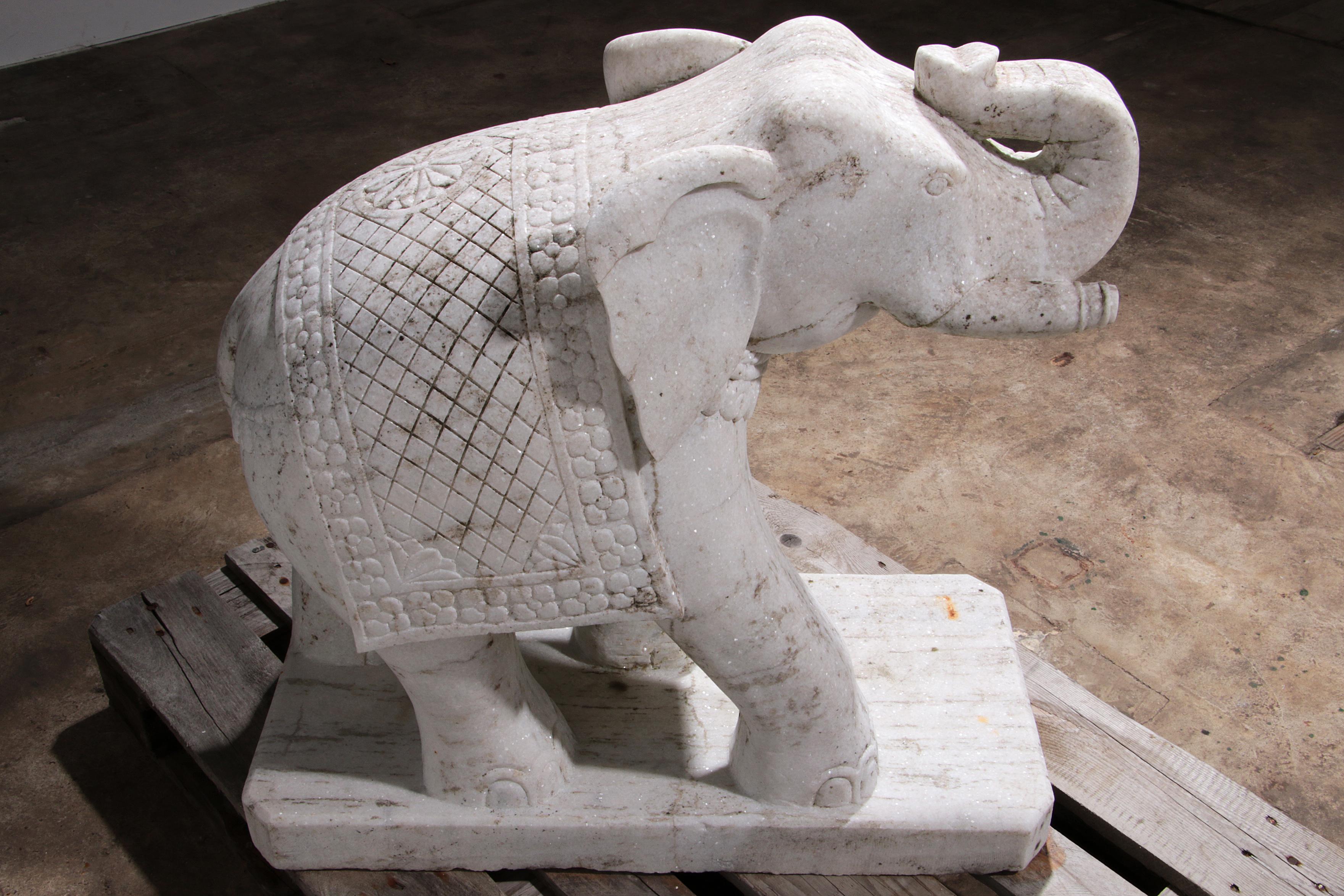 Handcrafted 2 Large Marble Elephant Statues For Sale 11