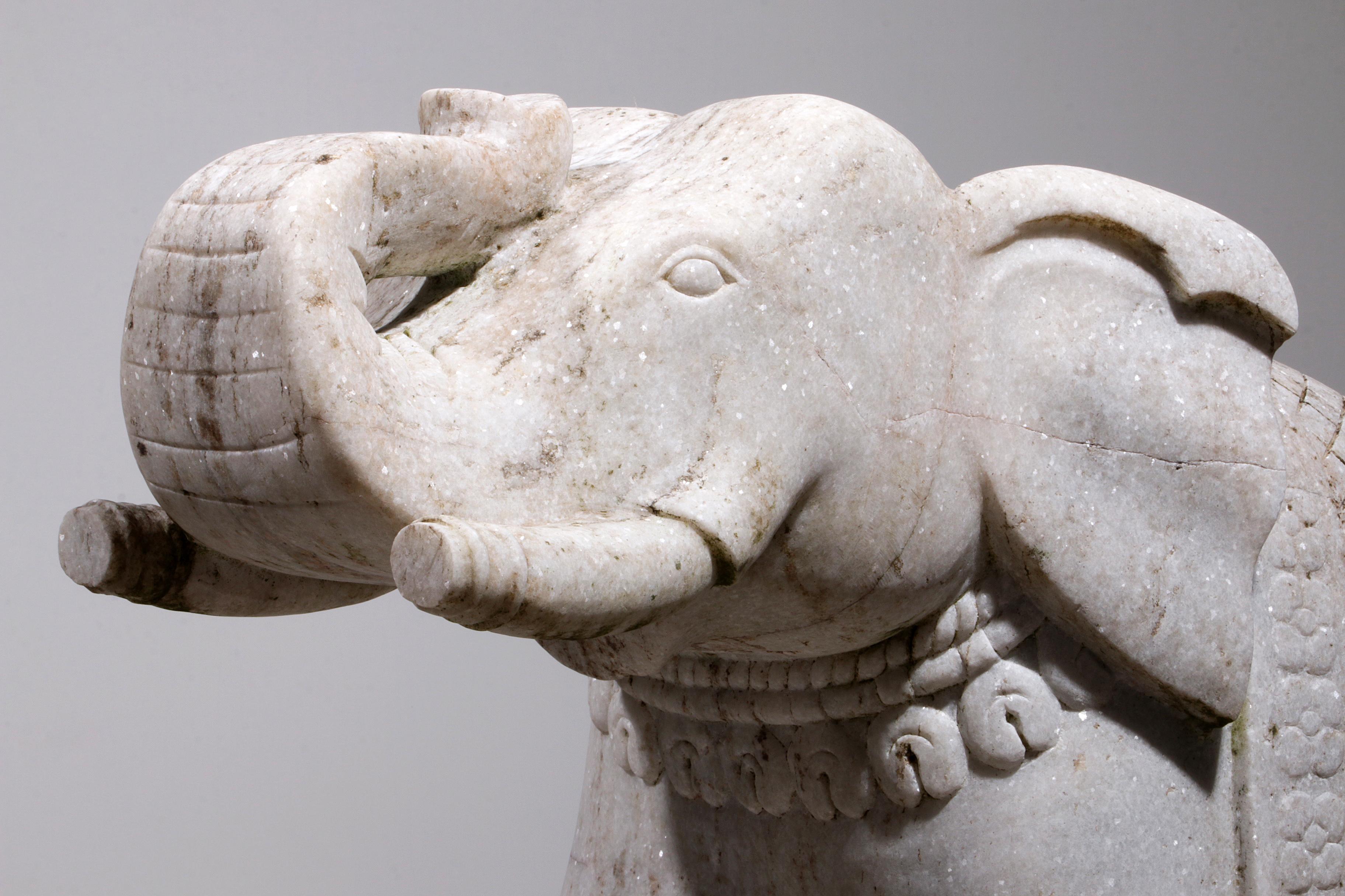Handcrafted 2 Large Marble Elephant Statues For Sale 12