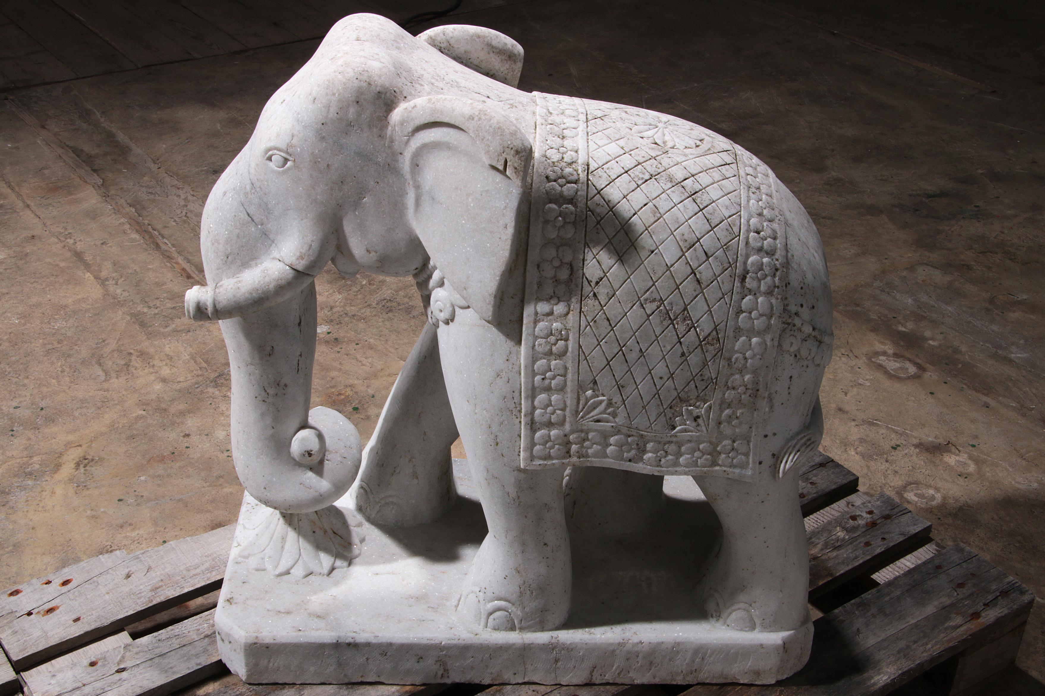 Mid-20th Century Handcrafted 2 Large Marble Elephant Statues For Sale