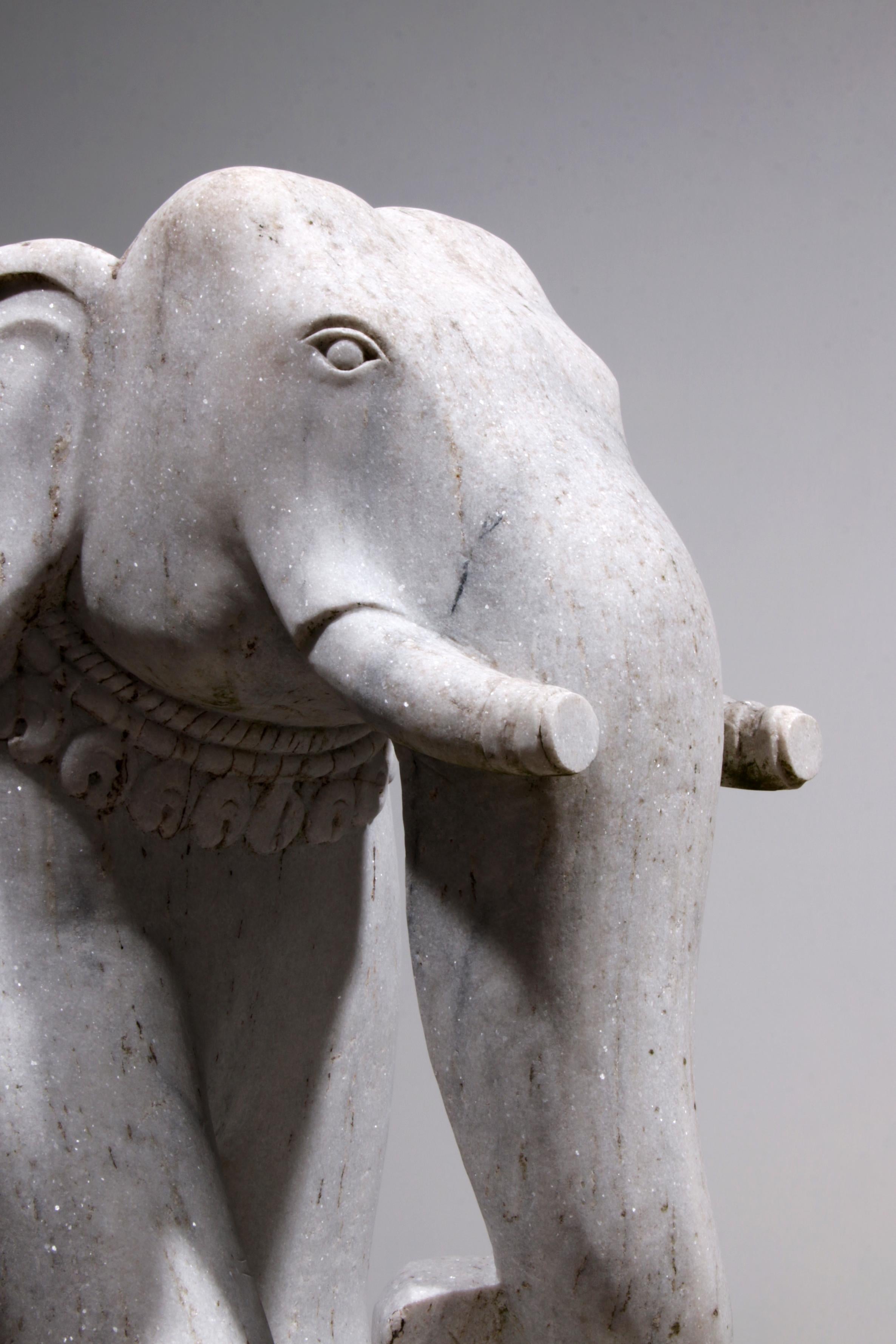 Handcrafted 2 Large Marble Elephant Statues For Sale 1