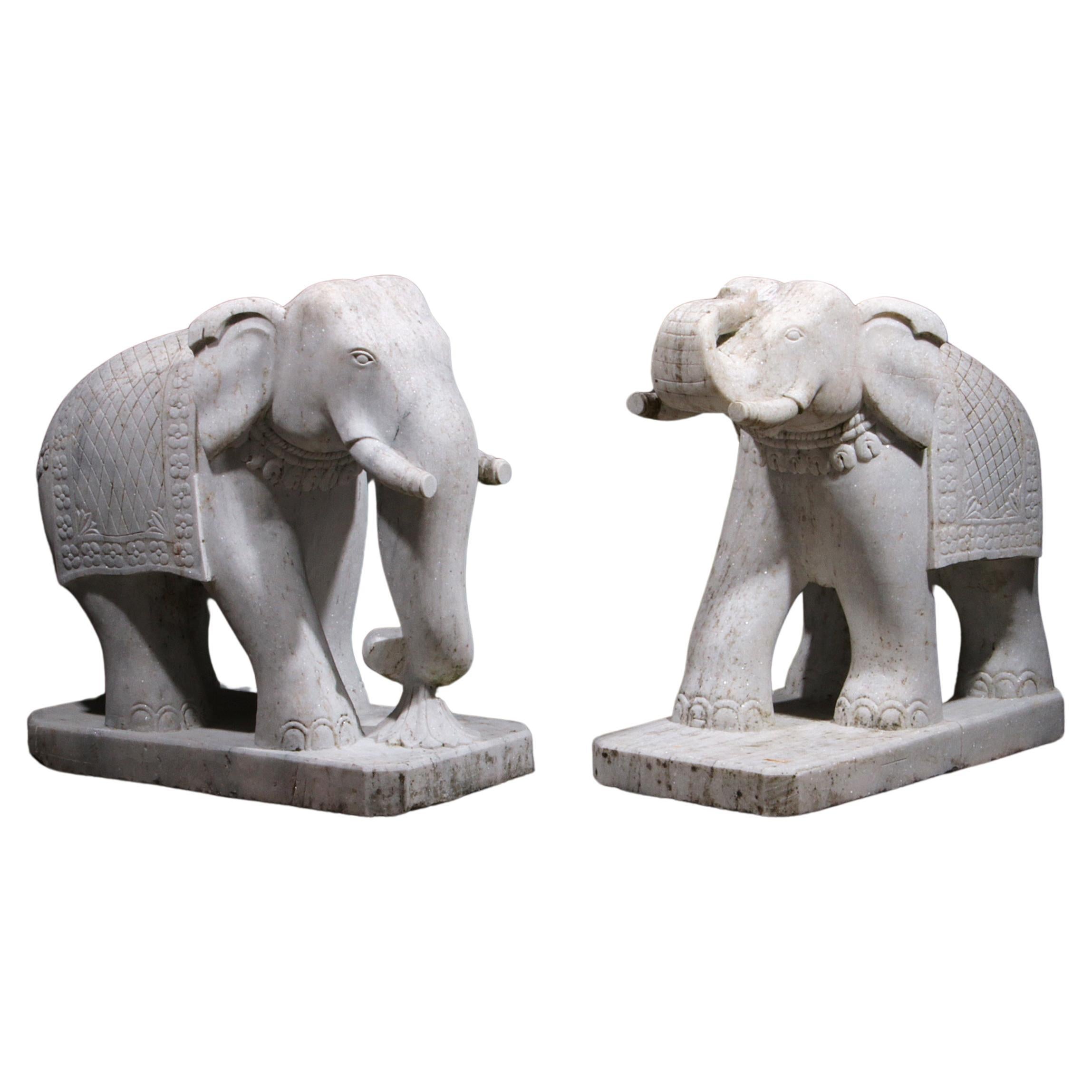Handcrafted 2 Large Marble Elephant Statues