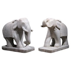 Handcrafted 2 Large Marble Elephant Statues