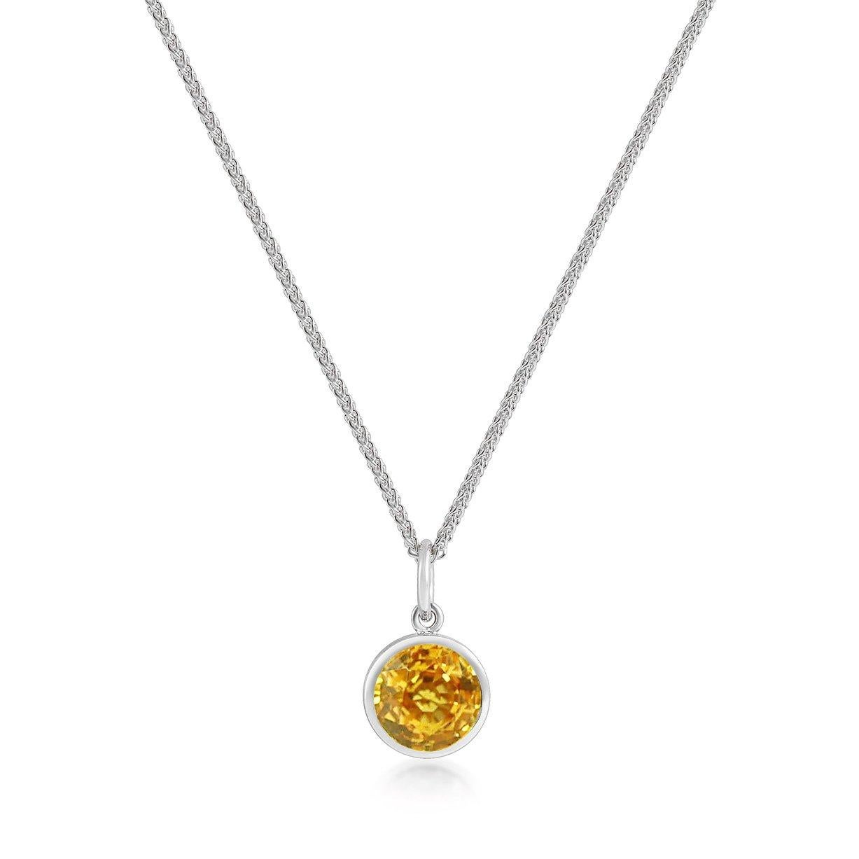 Round Cut Handcrafted 1.50 Carats Yellow Sapphire 18 Karat White Gold Pendant Necklace For Sale